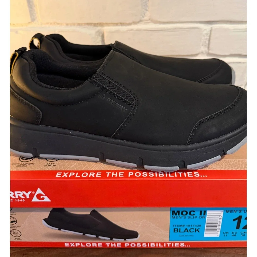 NWT Gerry Moc II Mens Slip On Shoes Black Comfort Walking Sneaker Sz 12 Gorpcore